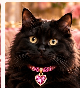 Black Cat wearing a pink gemstone-inspired pet collar