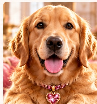 Golden Retriever wearing a pink gemstone-inspired pet collar